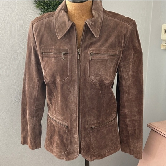 i.e. relaxed Suede 100% Leather Suede Jacket Brown Women Size Large - Picture 3 of 9